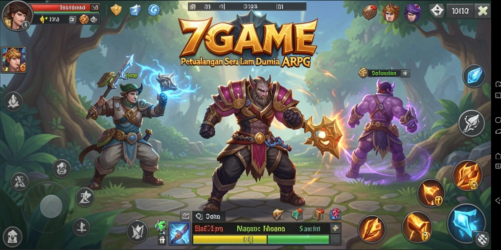 Screenshot gameplay 7GAME yang menampilkan pertarungan mendebarkan dalam dunia fantasi.