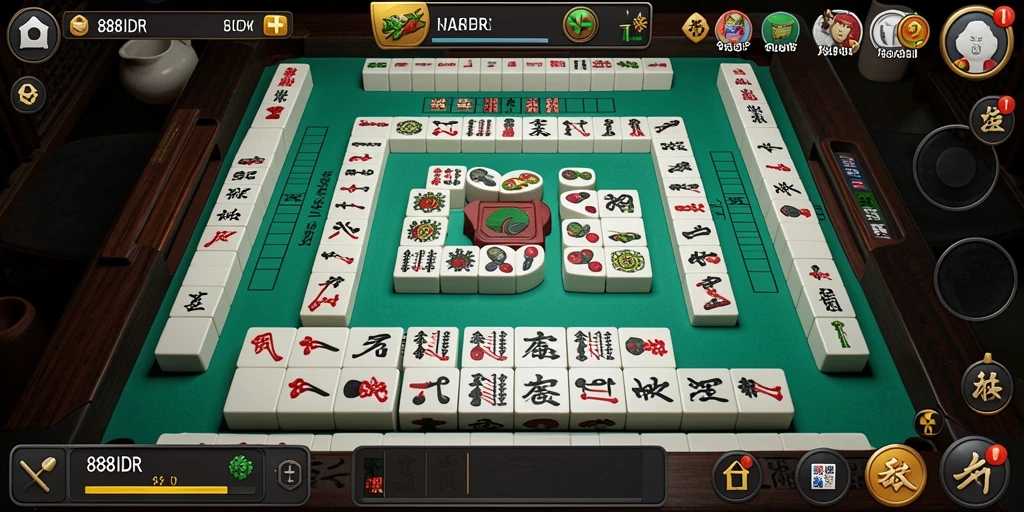 Tampilan gameplay menarik dari 888IDR yang menggambarkan permainan Mahjong.