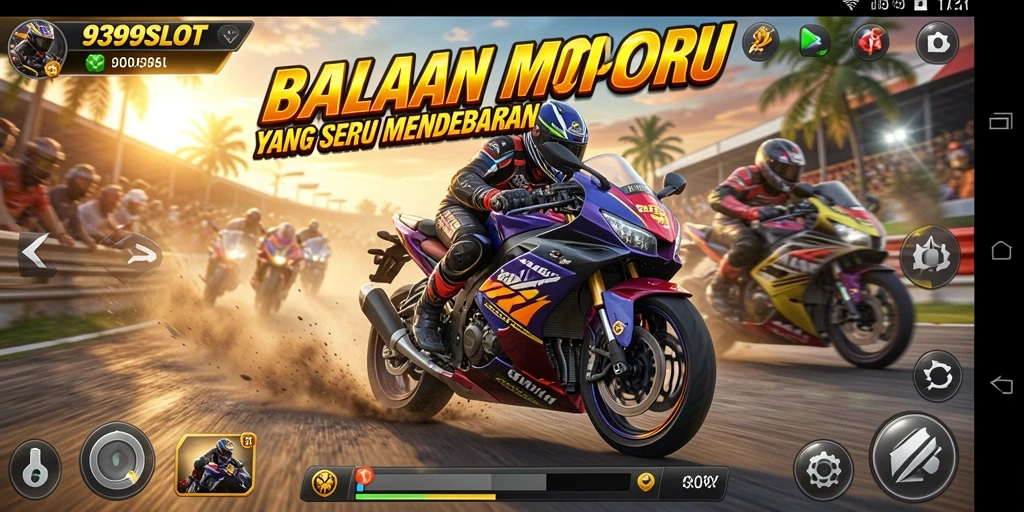 Tampilan gameplay 9399SLOT dalam balapan motor yang mendebarkan.