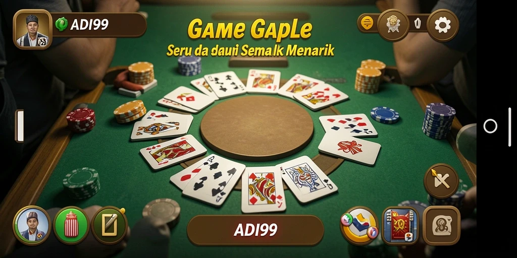 Tampilan gameplay seru di ADI99 saat bermain Gaple.