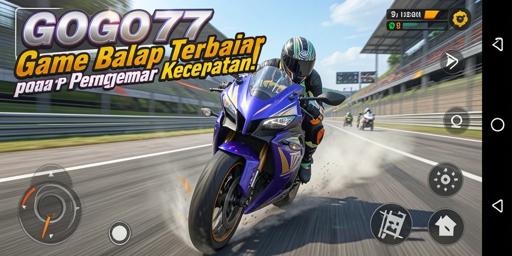 Screenshot gameplay GOGO77 dengan aksi balap motor yang mendebarkan.