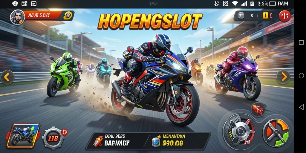 Tampilan menegangkan dari gameplay balap motor HOPENGSLOT.