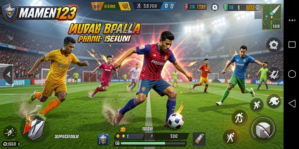 Tampilan seru gameplay sepak bola MAMEN123 dengan aksi nyata.