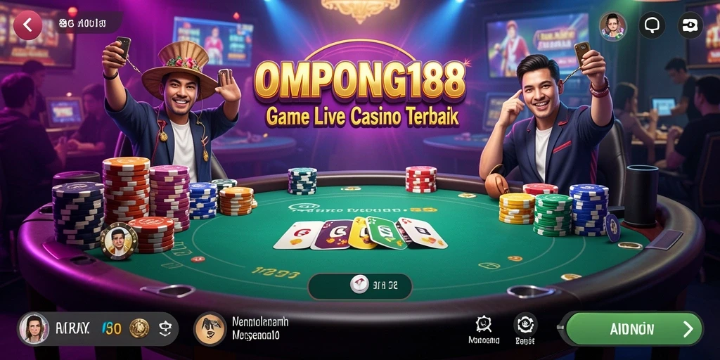 Screenshot gameplay OMPONG188 yang menampilkan dealer dan interaksi pemain.