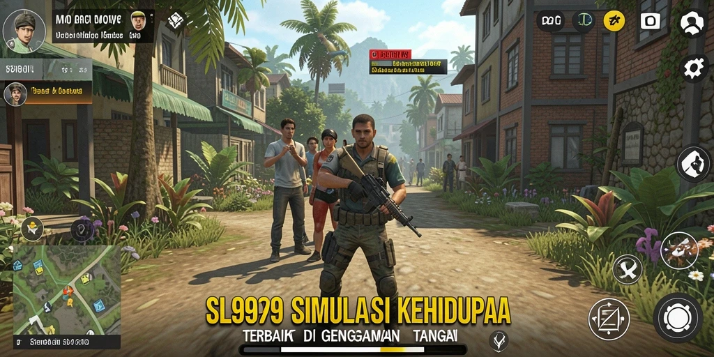 Screenshot utama SL999 menampilkan gameplay simulasi kehidupan yang interaktif.
